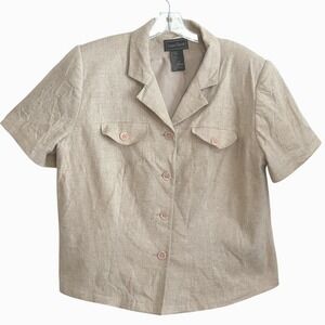 Laura Scott Womens Blazer Tan Linen Blend Versatile Coastal Grandma Workwear 18w